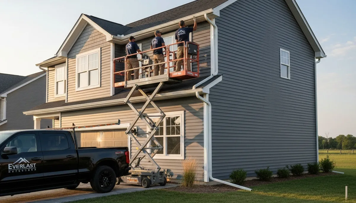 Seamless gutter installation on Seattle home by vinyl siding experts Next Level Exteriors